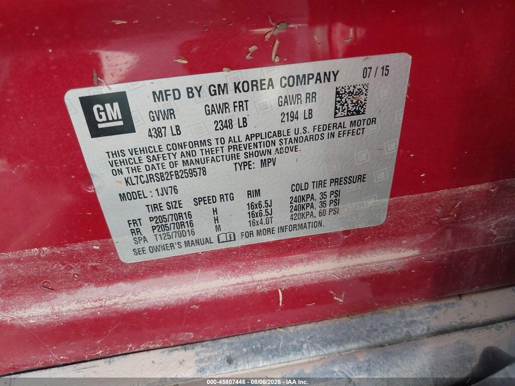 KL7CJRSB2FB259578 2015 CHEVROLET TRAX photo no. 9