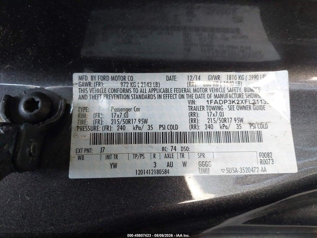 1FADP3K2XFL211393 2015 FORD FOCUS photo no. 9