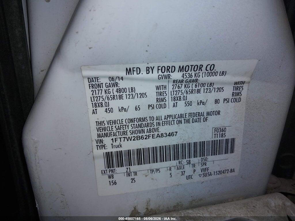 1FT7W2B62FEA83467 2015 FORD F-250 photo no. 9