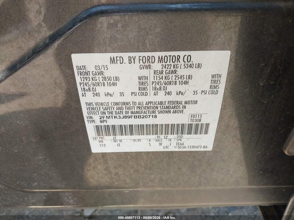 2FMTK3J89FBB20718 2015 FORD EDGE photo no. 9