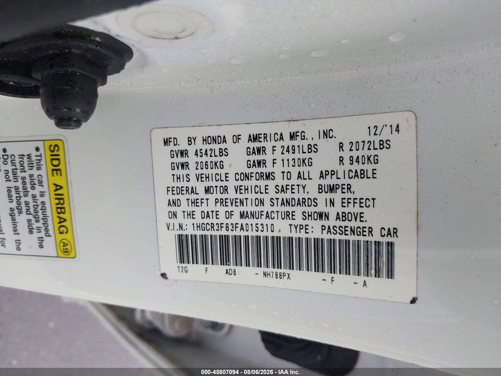 1HGCR3F83FA015310 2015 HONDA ACCORD photo no. 9