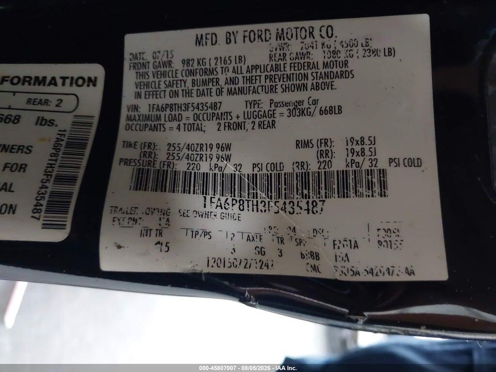 1FA6P8TH3F5435487 2015 FORD MUSTANG photo no. 9