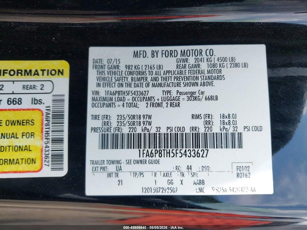 1FA6P8TH5F5433627 2015 FORD MUSTANG photo no. 9