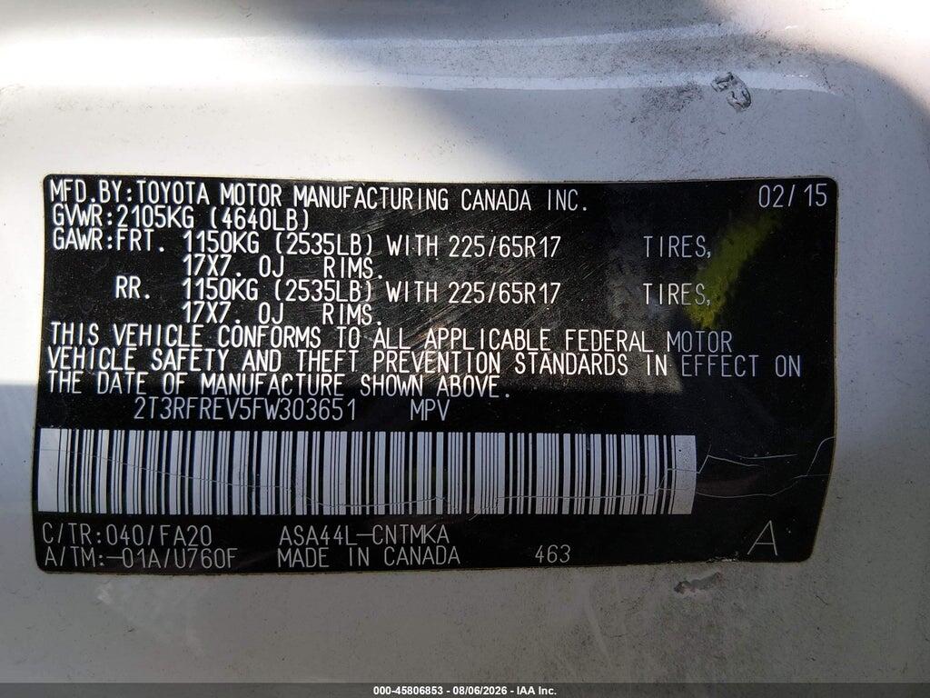 2T3RFREV5FW303651 2015 TOYOTA RAV4 photo no. 9