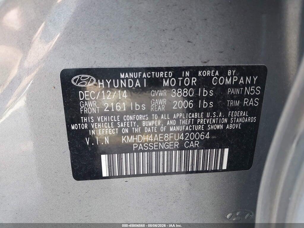 KMHDH4AE8FU420064 2015 HYUNDAI ELANTRA photo no. 9