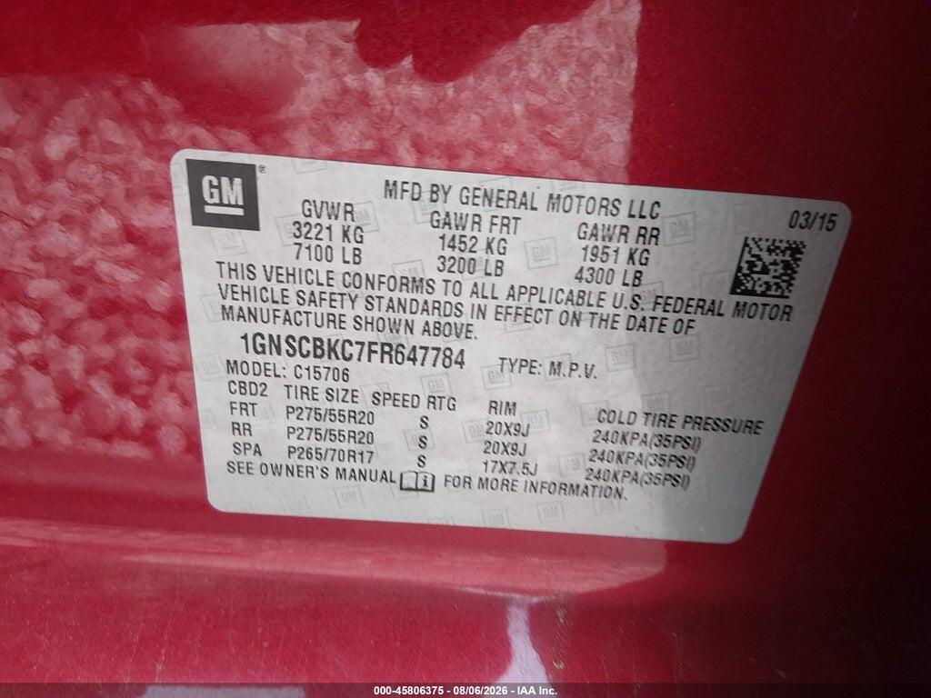 1GNSCBKC7FR647784 2015 CHEVROLET TAHOE photo no. 9