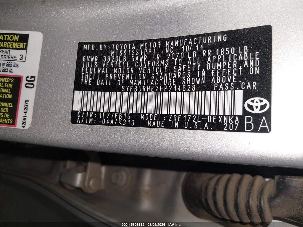 5YFBURHE7FP214628 2015 TOYOTA COROLLA photo no. 9