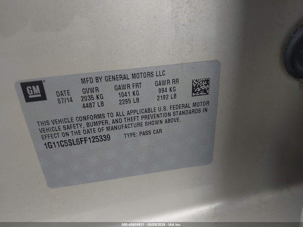 1G11C5SL6FF125339 2015 CHEVROLET MALIBU photo no. 9