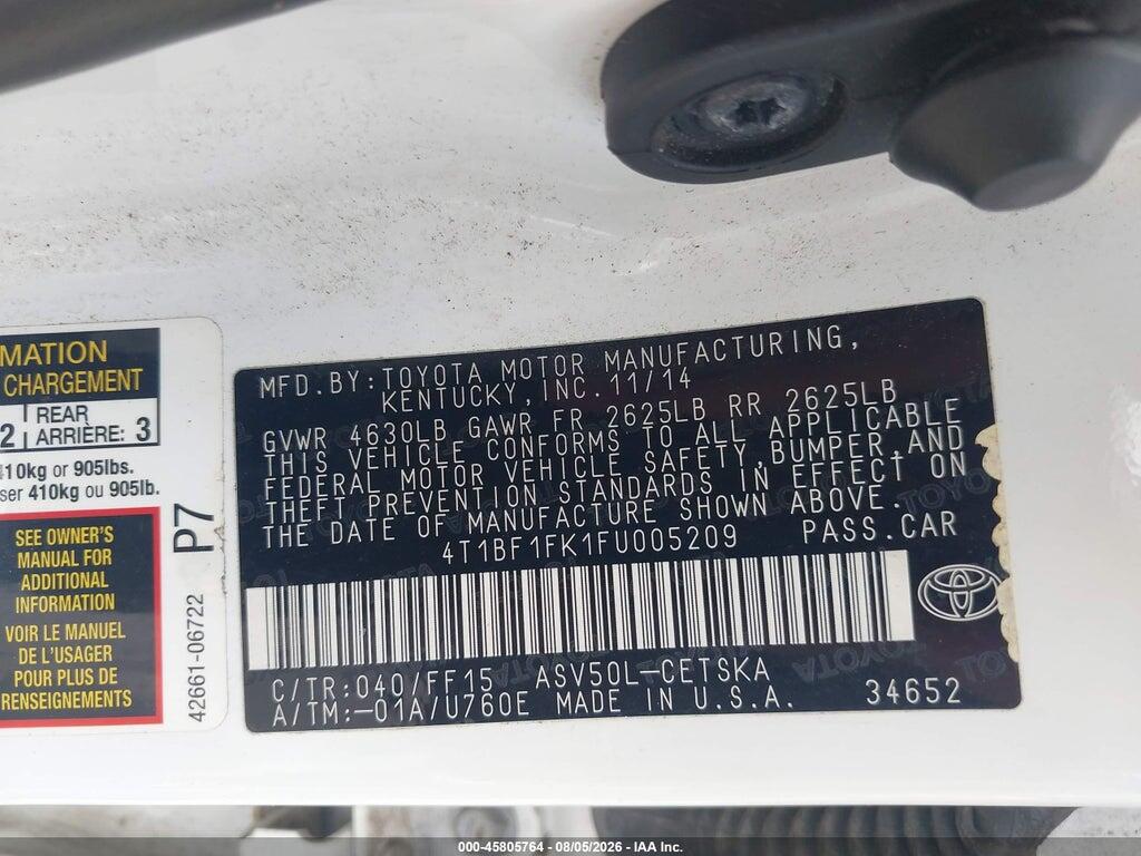 4T1BF1FK1FU005209 2015 TOYOTA CAMRY photo no. 9