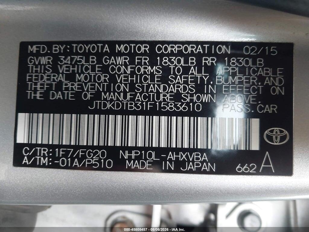 JTDKDTB31F1583610 2015 TOYOTA PRIUS C photo no. 9