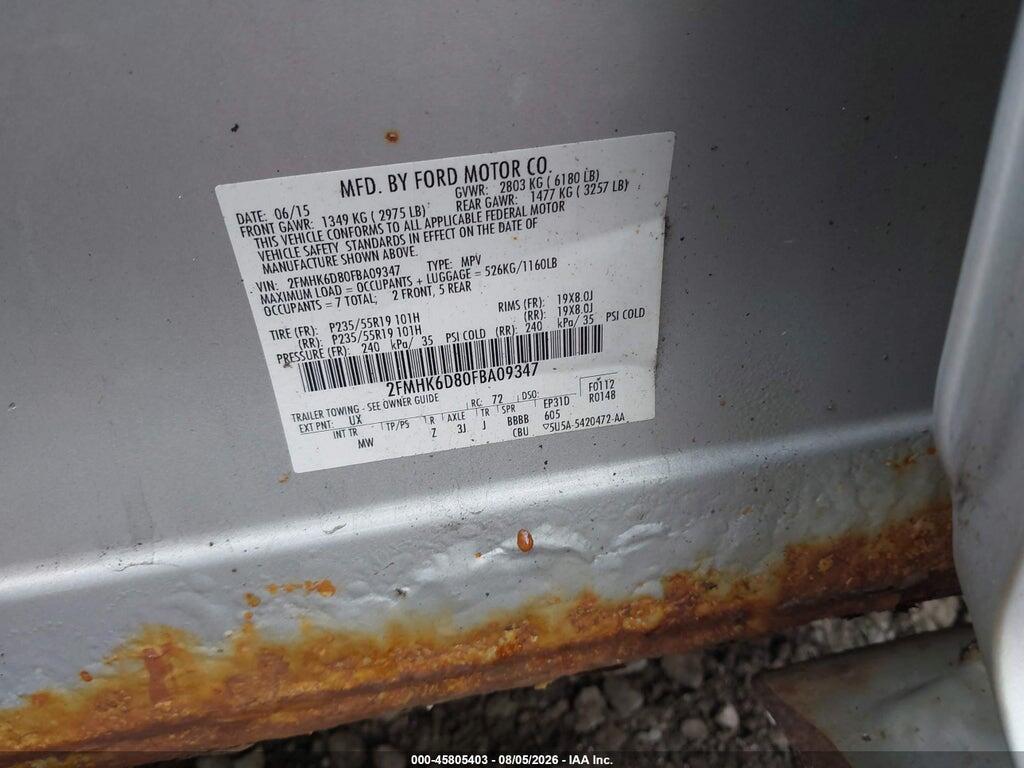 2FMHK6D80FBA09347 2015 FORD FLEX photo no. 9