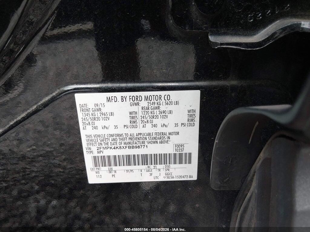 2FMPK4K8XFBB98771 2015 FORD EDGE photo no. 9