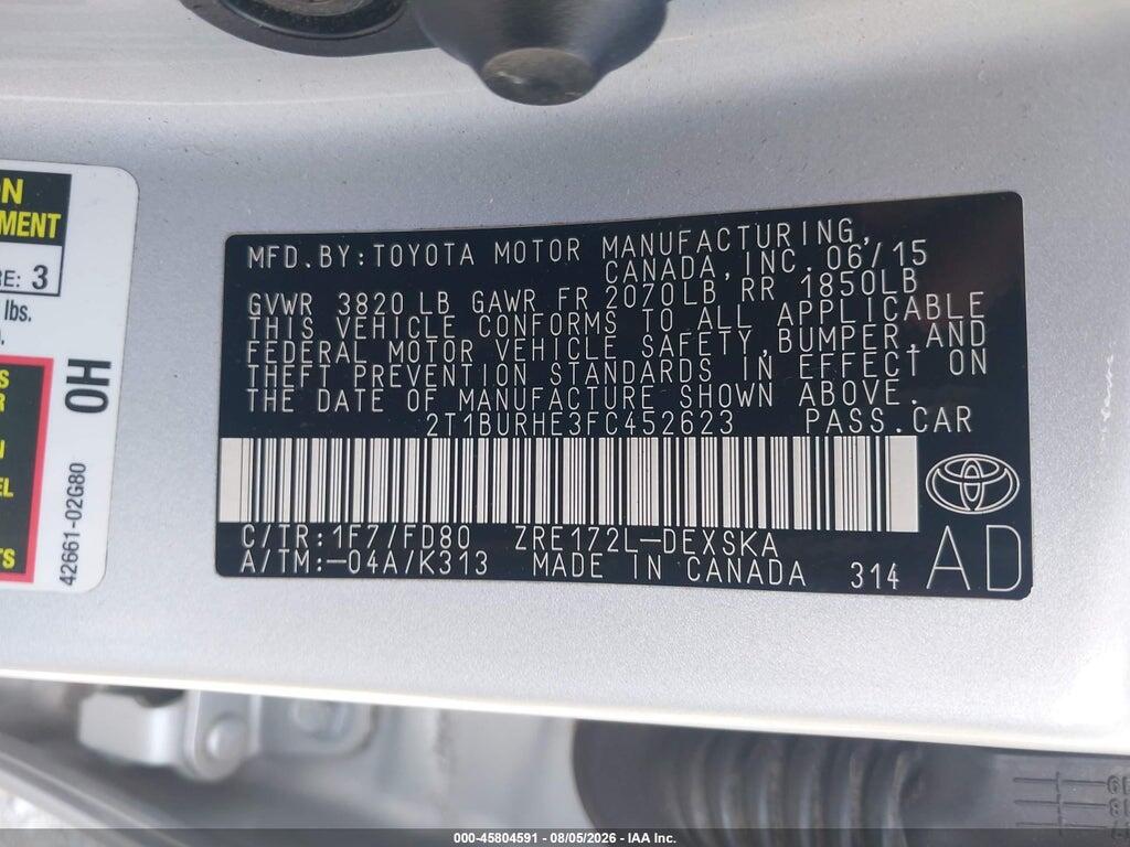 2T1BURHE3FC452623 2015 TOYOTA COROLLA photo no. 9