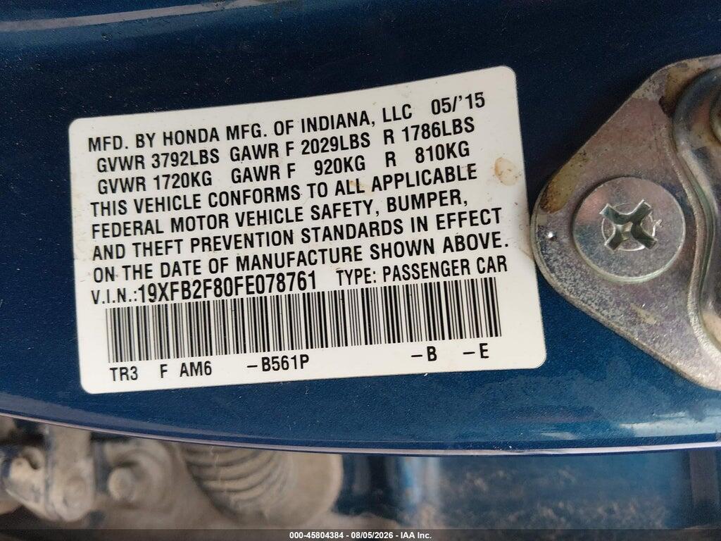 19XFB2F80FE078761 2015 HONDA CIVIC photo no. 9