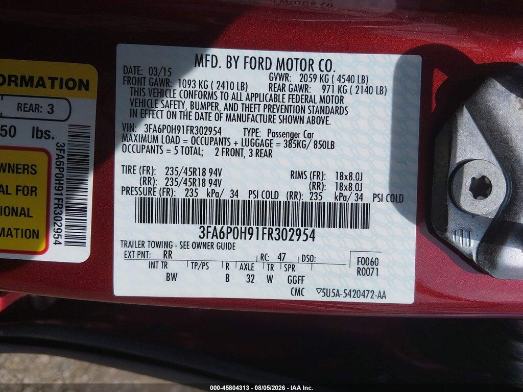 3FA6P0H91FR302954 2015 FORD FUSION photo no. 9