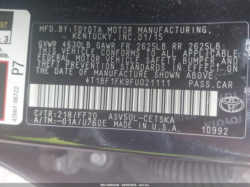 4T1BF1FK9FU021111 2015 TOYOTA CAMRY photo no. 9