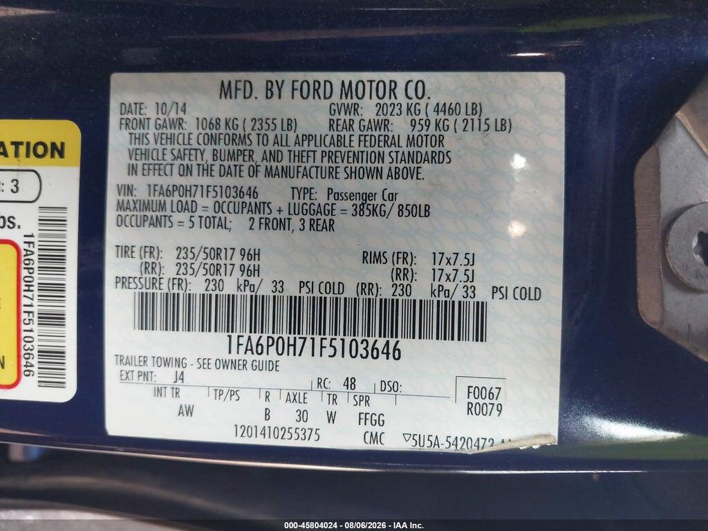 1FA6P0H71F5103646 2015 FORD FUSION photo no. 9