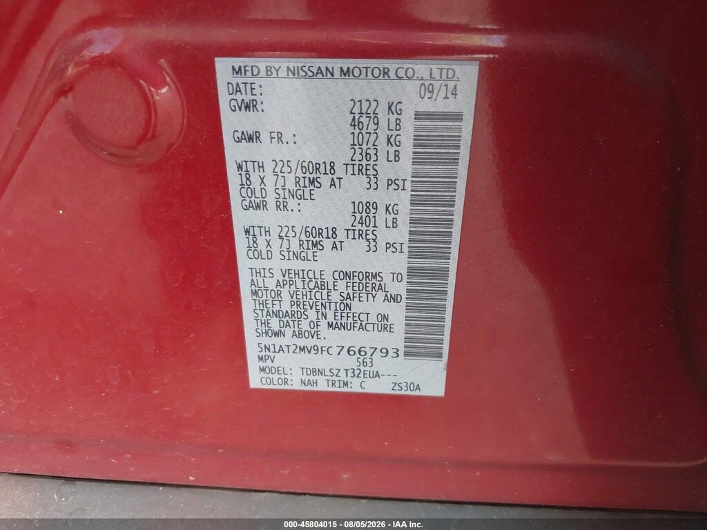 5N1AT2MV9FC766793 2015 NISSAN ROGUE photo no. 9