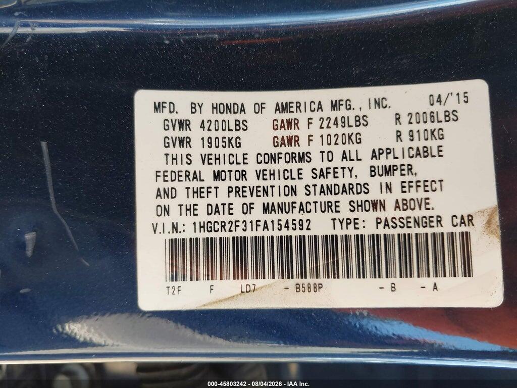 1HGCR2F31FA154592 2015 HONDA ACCORD photo no. 9