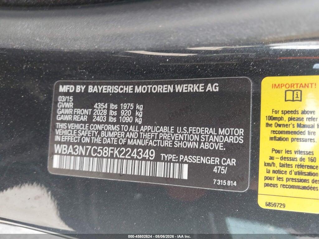 WBA3N7C58FK224349 2015 BMW 428I photo no. 9