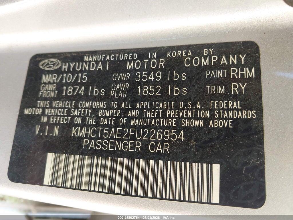 KMHCT5AE2FU226954 2015 HYUNDAI ACCENT photo no. 9