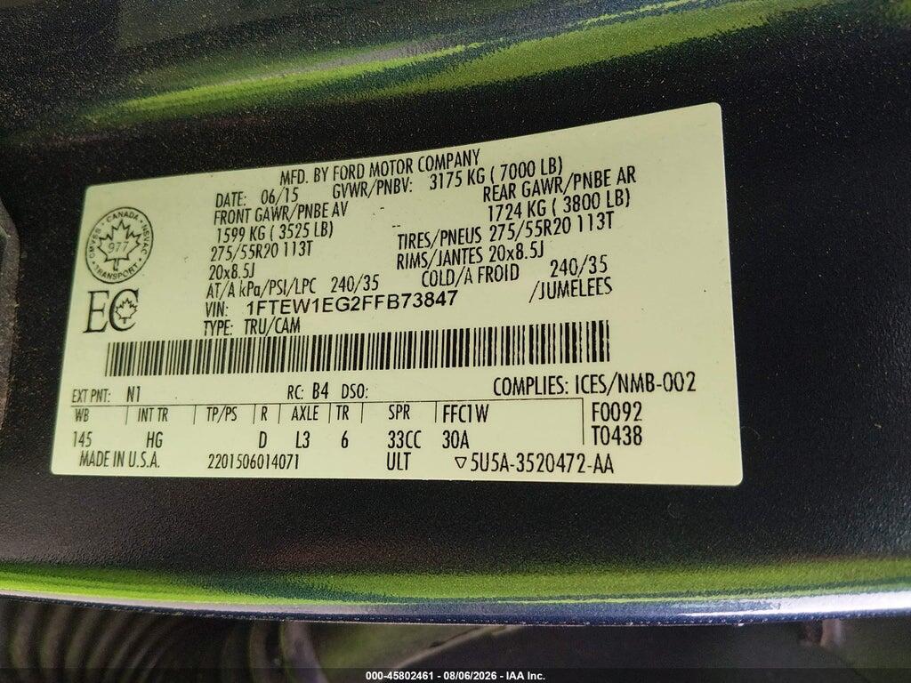 1FTEW1EG2FFB73847 2015 FORD F-150 photo no. 9