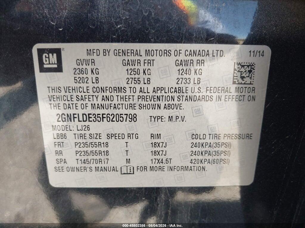 2GNFLDE35F6205798 2015 CHEVROLET EQUINOX photo no. 9