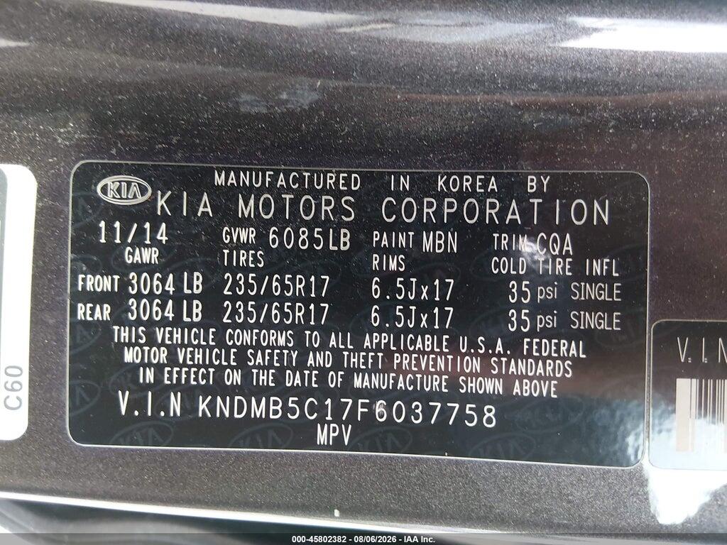 KNDMB5C17F6037758 2015 KIA SEDONA photo no. 9