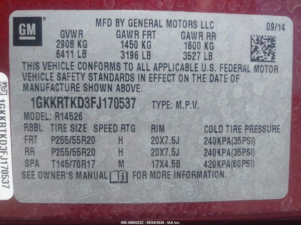 1GKKRTKD3FJ170537 2015 GMC ACADIA photo no. 9