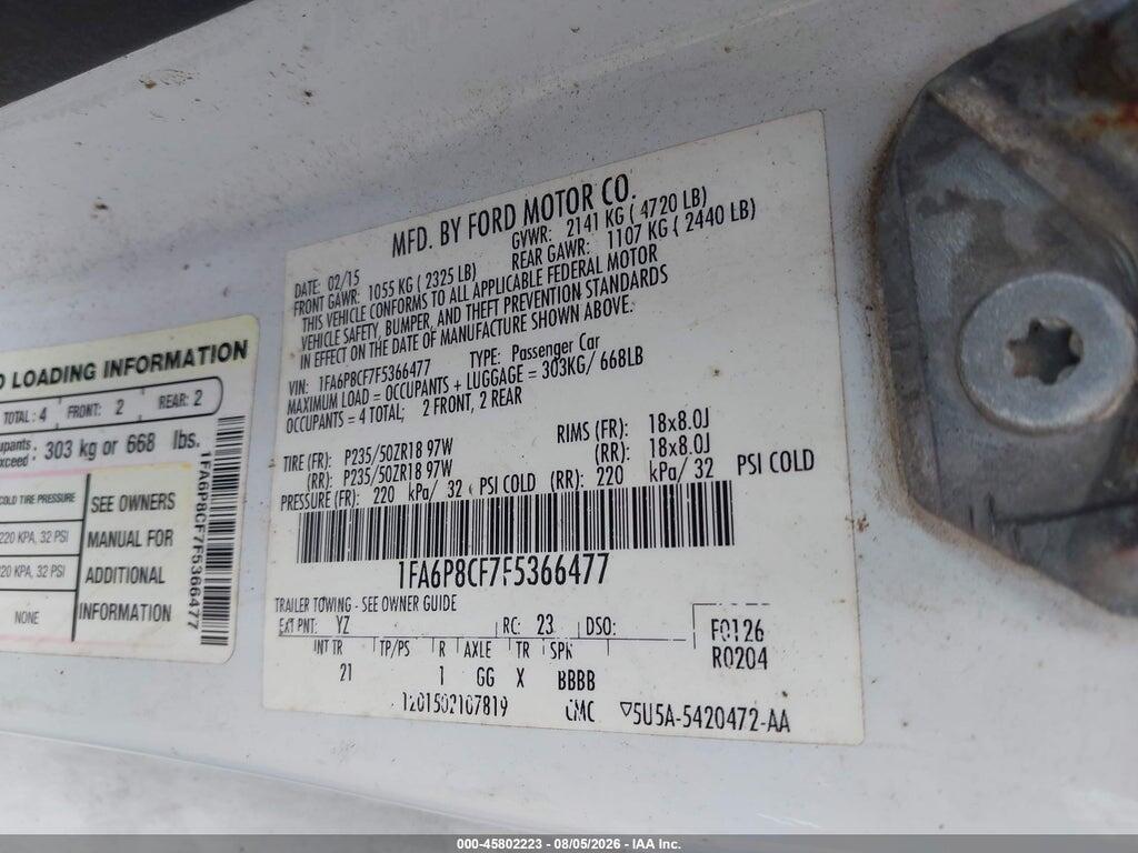 1FA6P8CF7F5366477 2015 FORD MUSTANG photo no. 9