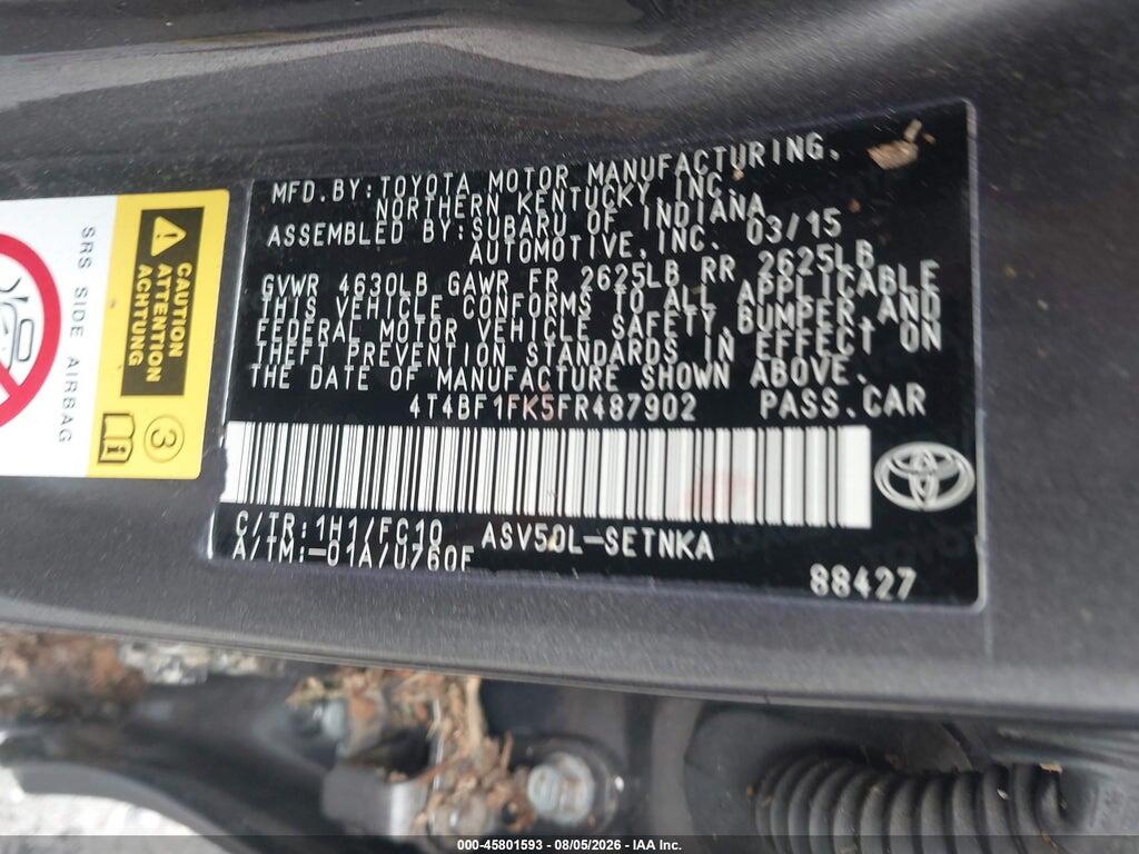 4T4BF1FK5FR487902 2015 TOYOTA CAMRY photo no. 9