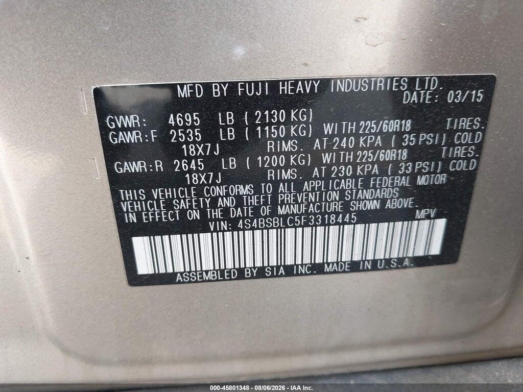4S4BSBLC5F3318445 2015 SUBARU OUTBACK photo no. 9