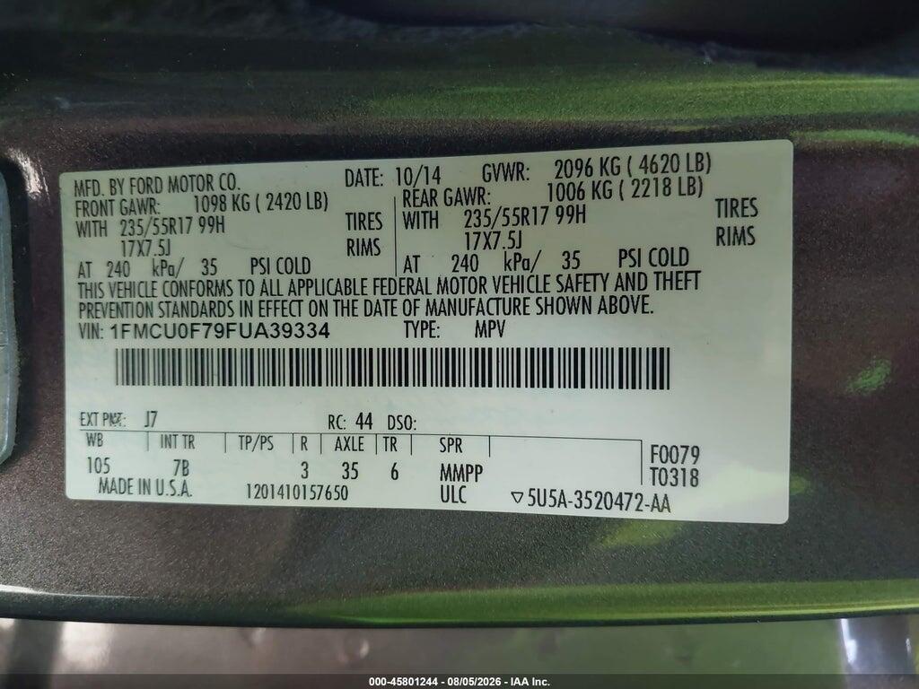 1FMCU0F79FUA39334 2015 FORD ESCAPE photo no. 9