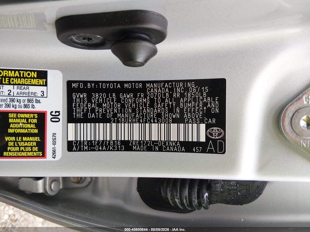 2T1BURHE4FC443008 2015 TOYOTA COROLLA photo no. 9