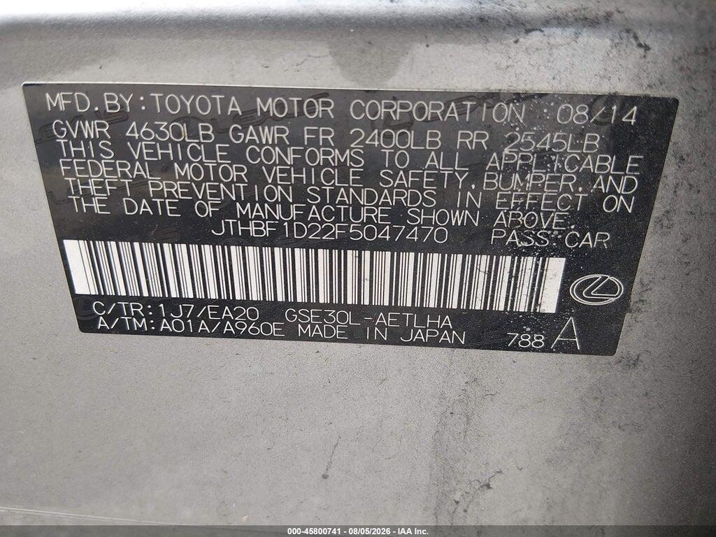 JTHBF1D22F5047470 2015 LEXUS IS 250 photo no. 9