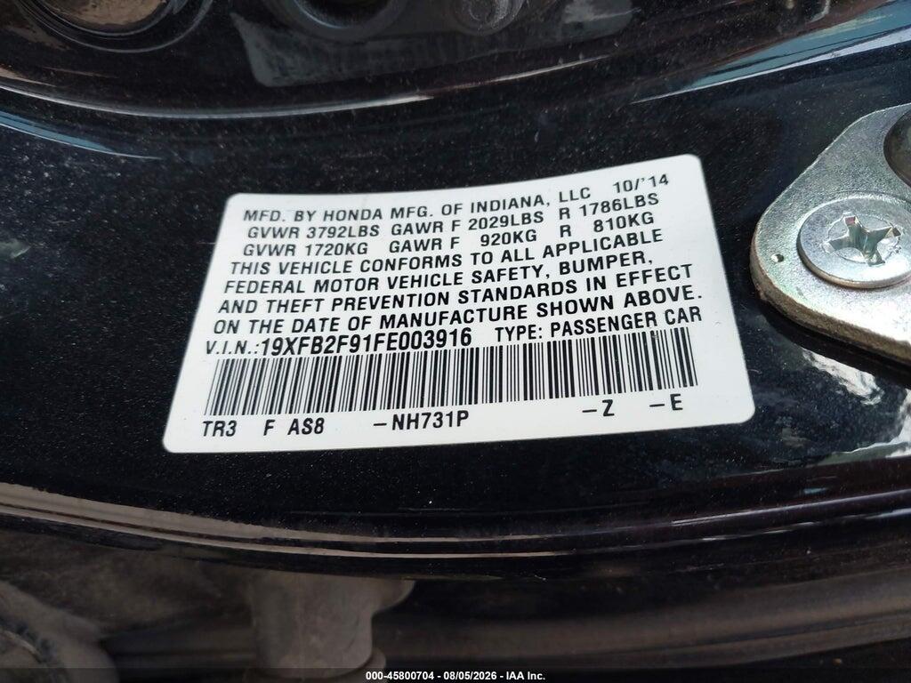 19XFB2F91FE003916 2015 HONDA CIVIC photo no. 9