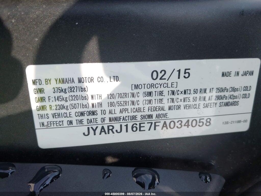 JYARJ16E7FA034058 2015 YAMAHA YZFR6 photo no. 10