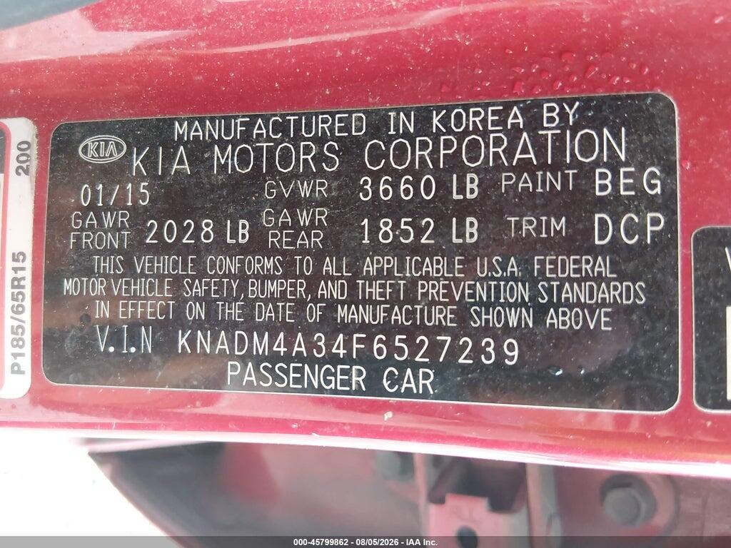 KNADM4A34F6527239 2015 KIA RIO photo no. 9