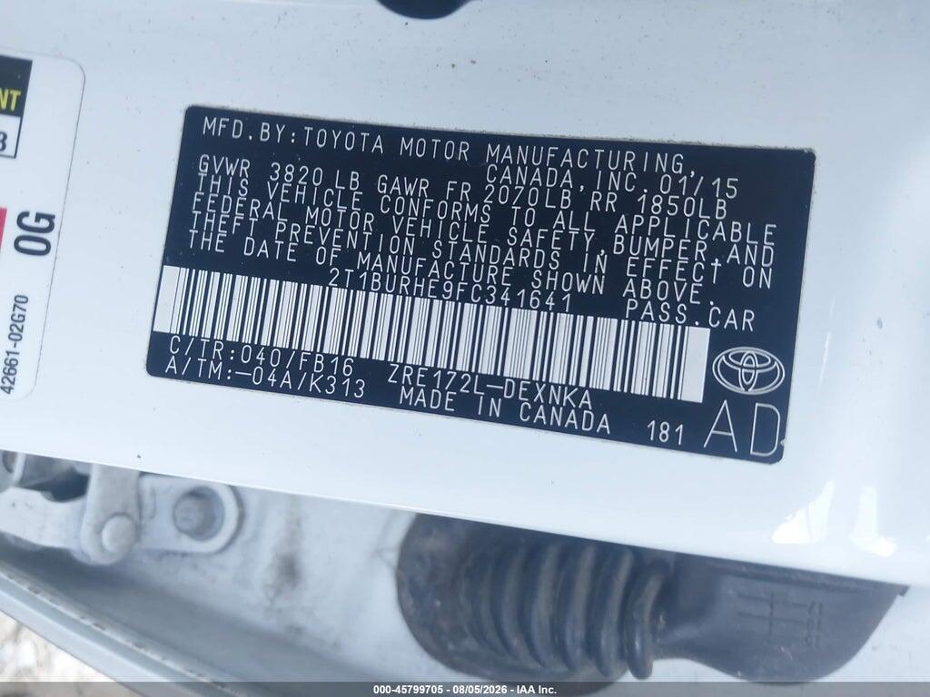 2T1BURHE9FC341641 2015 TOYOTA COROLLA photo no. 9