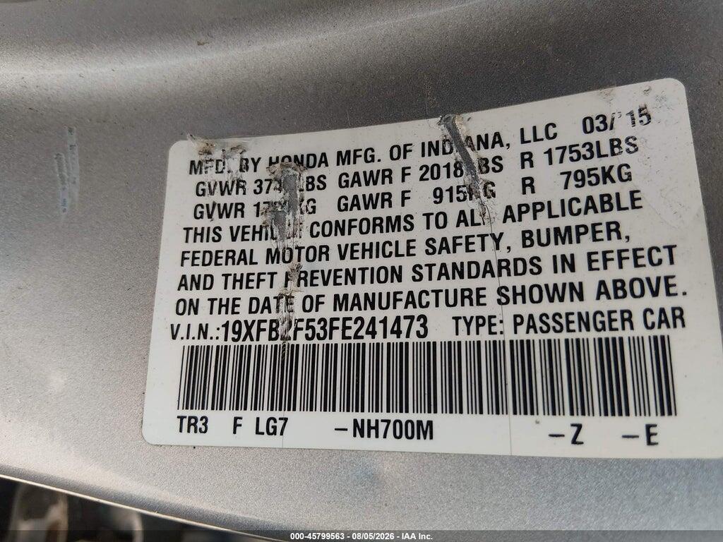 19XFB2F53FE241473 2015 HONDA CIVIC photo no. 9
