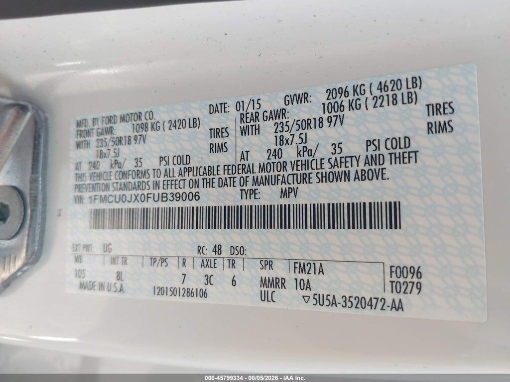 1FMCU0JX0FUB39006 2015 FORD ESCAPE photo no. 8