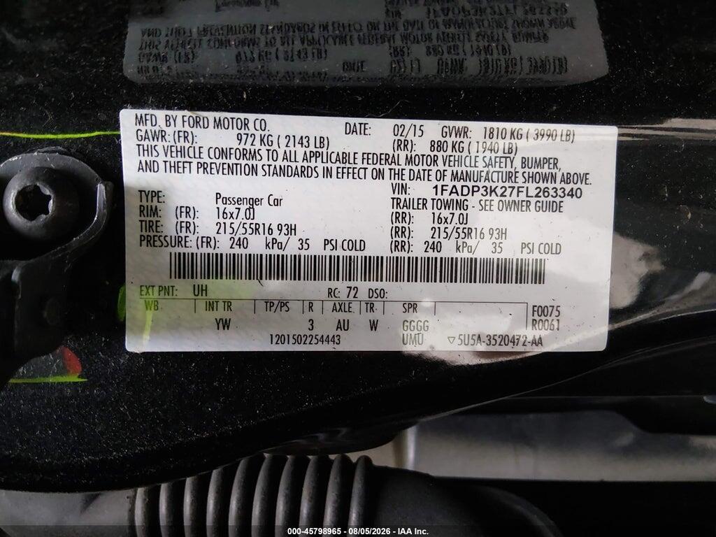 1FADP3K27FL263340 2015 FORD FOCUS photo no. 9
