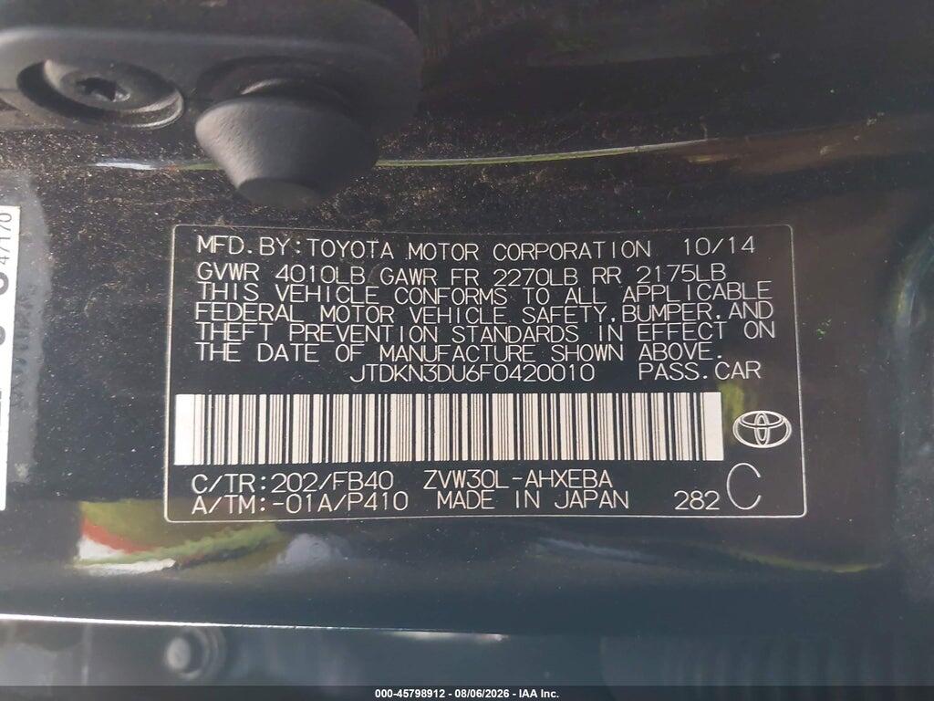 JTDKN3DU6F0420010 2015 TOYOTA PRIUS photo no. 9