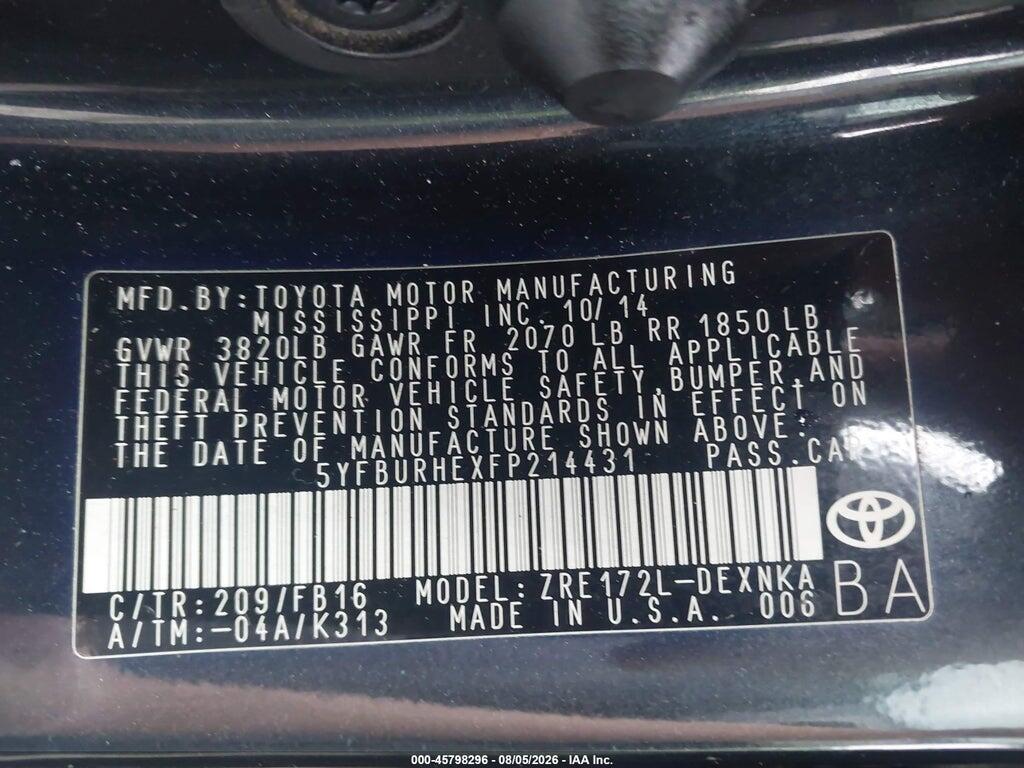 5YFBURHEXFP214431 2015 TOYOTA COROLLA photo no. 9
