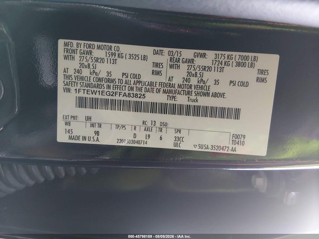 1FTEW1EG2FFA83825 2015 FORD F-150 photo no. 9