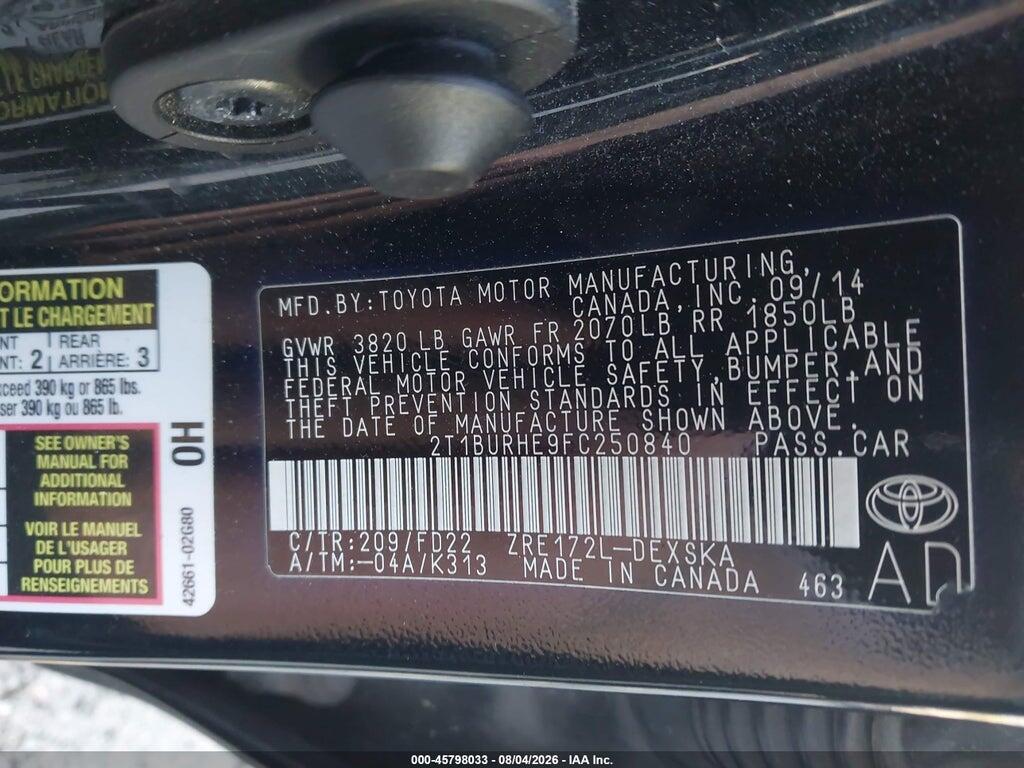 2T1BURHE9FC250840 2015 TOYOTA COROLLA photo no. 9