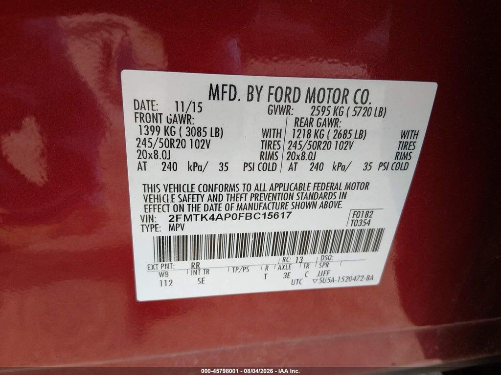 2FMTK4AP0FBC15617 2015 FORD EDGE photo no. 9