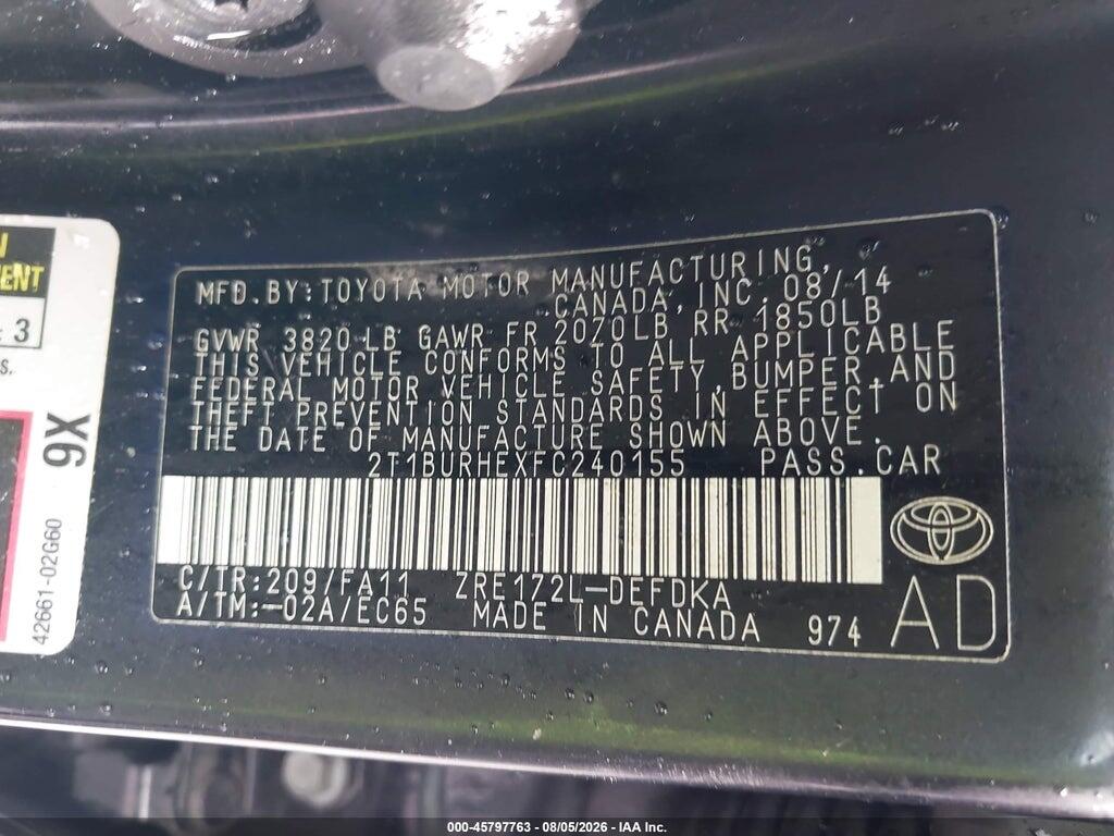 2T1BURHEXFC240155 2015 TOYOTA COROLLA photo no. 9