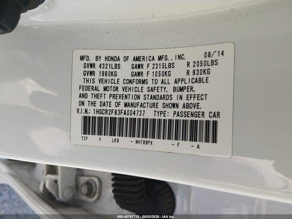 1HGCR2F83FA004737 2015 HONDA ACCORD photo no. 9