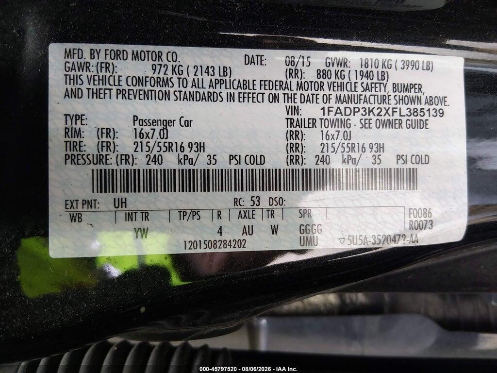 1FADP3K2XFL385139 2015 FORD FOCUS photo no. 9